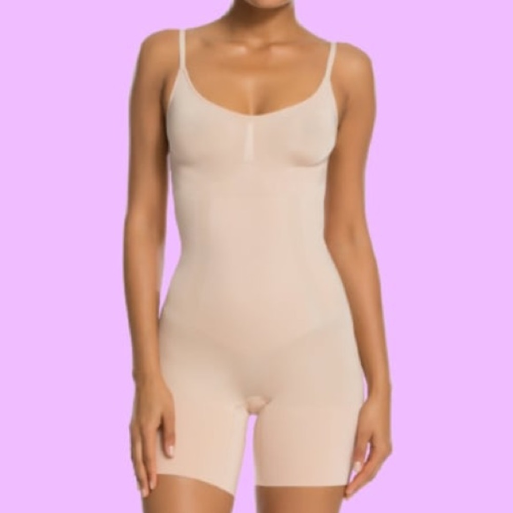 Spanx Nude Beige Shapewear Mid Thigh Bodysuit Size XL